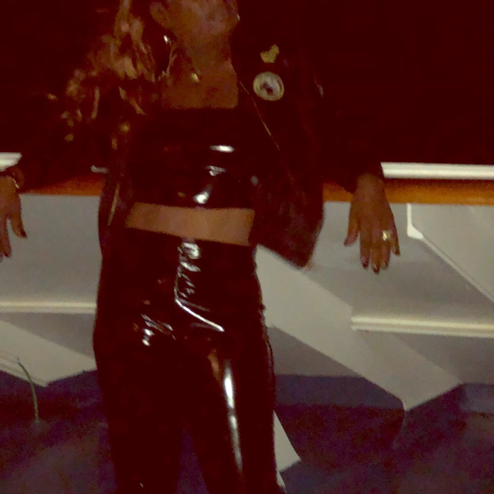All black pad new leather pantsuit